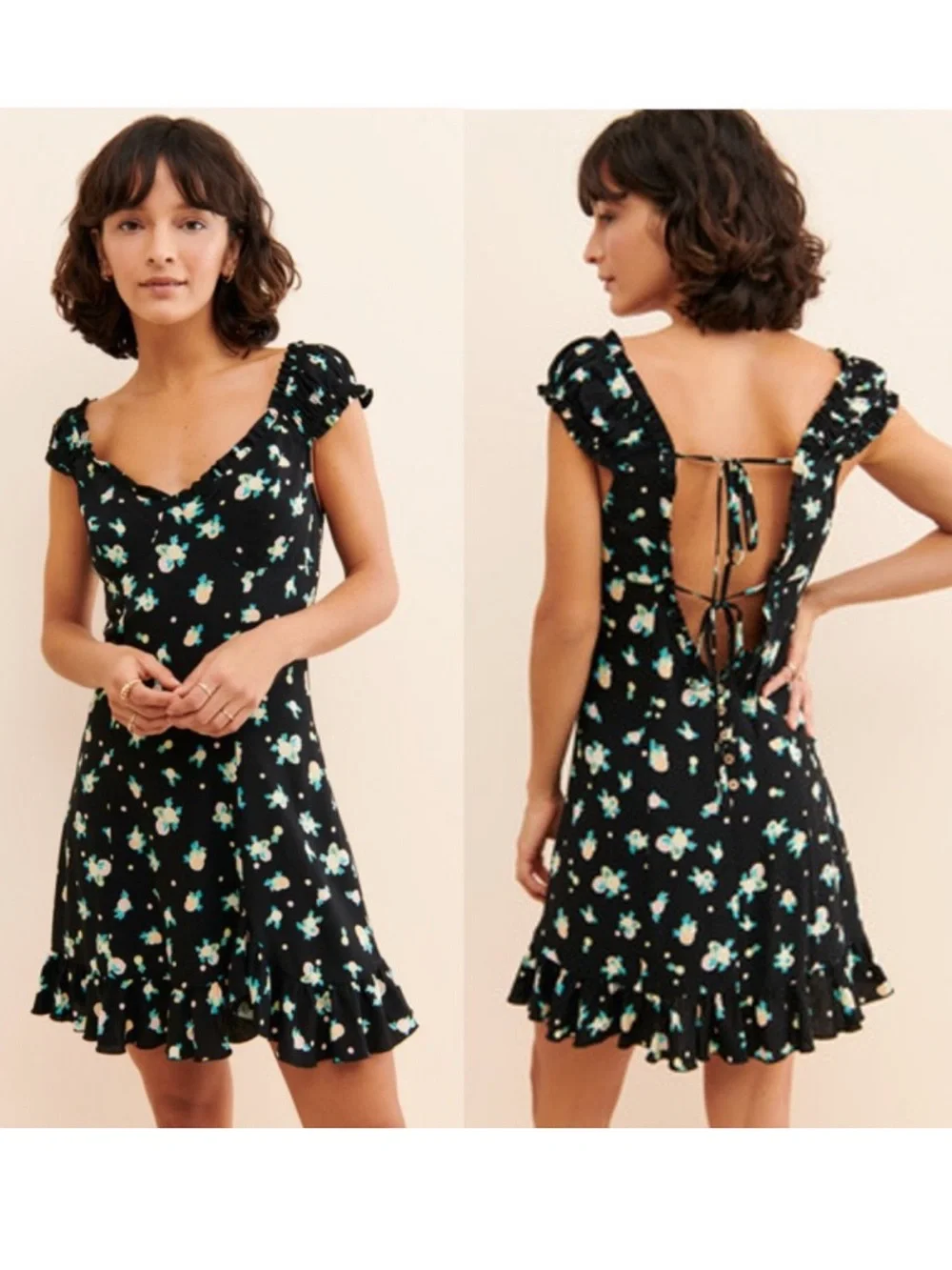 Free People Black Floral Backless Ruffle Mini Dress - Picture 2 of 6